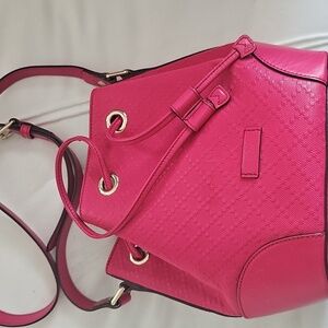 Gucci Diamante Leather Bright Pink Fuschia Blossom Bucket Bag